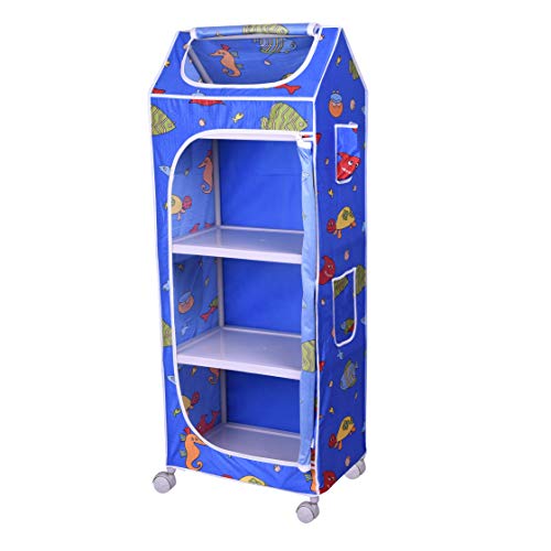 Image of Little One's | 4 Plastic Shelves Baby Foldable Wardrobe (Made in India), Unbreakable Material, (Steel Structure) | Aquatic Blue | H4 /FB