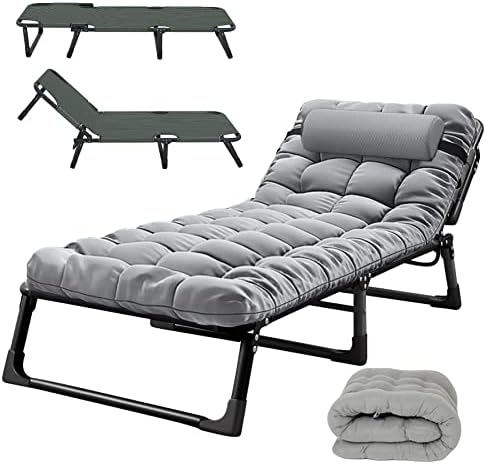 Soliles Portable Folding Camping Cot, Adjustable 4-Position Adults Reclining Chairs with Mattress,Outdoor Patio Folding Lounge Chair Sleeping Cots Bed, Perfect for Camping, Pool, Beach, Patio