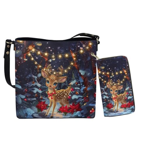 Image of HUGS IDEA Leather Purses and Handbag for Women Bucket Bag with Wrist Wallet 2 Packs
