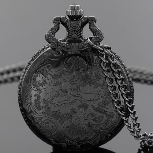 Image of Tiong Vintage Pocket Watch Engraved Cowboy Skull Wolf 3D Pattern Arabic Numerals Quartz Pocket Watch with Chain Best Gifts
