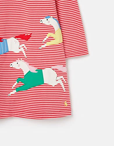 Joules Girl's Rosalee Back Zip Pink Stripe Long Sleeve Horse Dress3