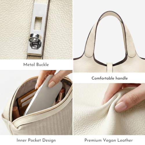 Image of Tote Bag for Women Vegan Leather Bucket Purse for Women Top Handle Handbag Shoulder Bag with Detachable Small Purse