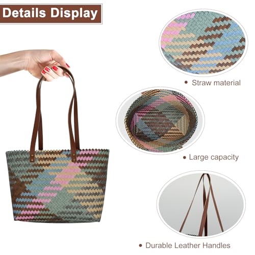 Women Straw Handbags Large Hand-Woven Tote Bag Summer Travel Beach Straw Shoulder Bags4