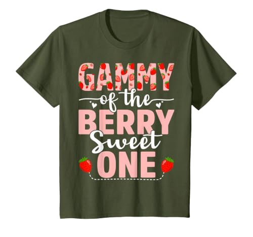 Gammy of The Berry Sweet One Birthday Strawberry Gammy T-Shirt, Youth, Olive Green, Small