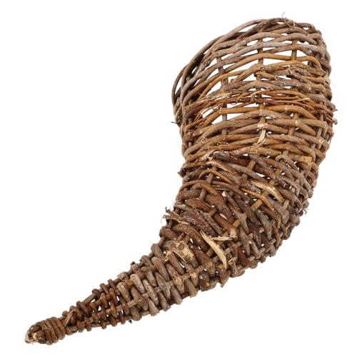 SEWOART Horn Basket Ornaments Fall Basket Fruit Basket Wicker Cornucopia Horn Cornucopia Basket Basket Woven Present Basket Sundries Basket Wicker Serving Platter Prop Grey Rattan