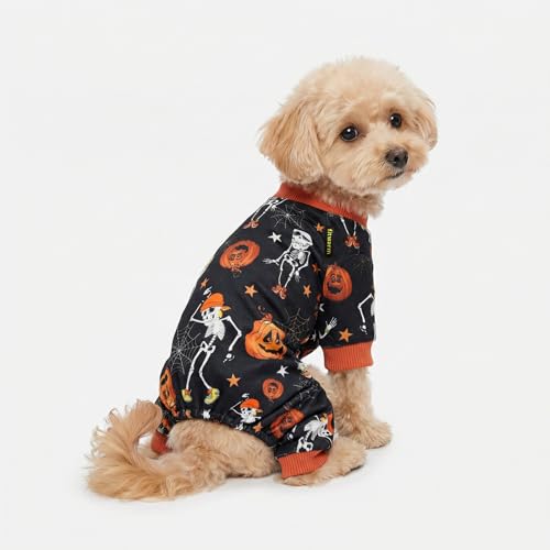 Image of Fitwarm Halloween Skeleton Dog Costume Lightweight Velvet Pajamas Pet Clothes Doggie PJS Puppy Onesie Doggy Outfits Cat Jumpsuits Black Large
