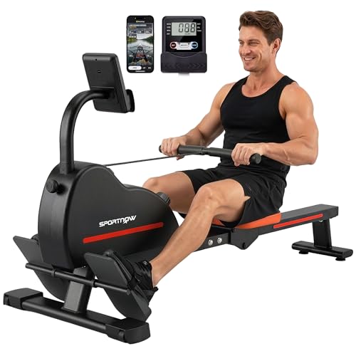 SPORTNOW Rameur Magnétique avec Bluetooth Appareil de Musculation Connecté Kinomap & Zwift - 16 Niveaux de Résistance - Rameur Silencieux avec Écran LCD...
