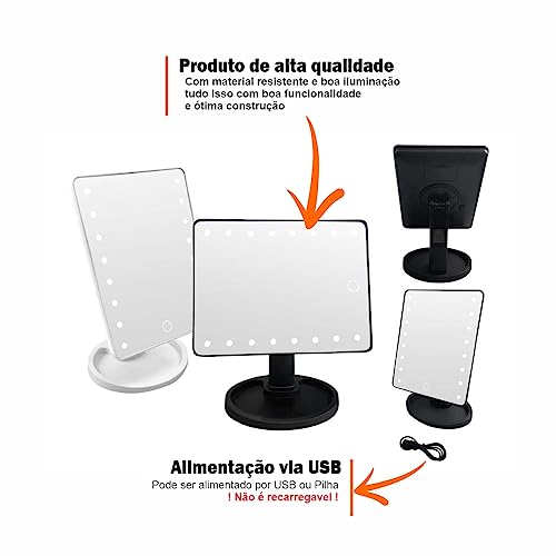 Espelho Portátil Para Maquiagem Led Touch Na Cor Preta