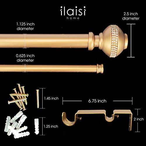 ILAISIHOME Double Curtain Rod Set:1-1/8 Inch Diameter Luxury Gold Curtain Rods,36-72 Inch Adjustable Gold Drapery Rod with Rhinestone Finials for 1 Pack by ILAISIHOME - Image 4