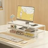 モニター台 卓上 白/黒 2段 モニタースタンド 幅50cm 高さ8cm パソコン pc 木製/アクリル 収納スペース 組み立て簡単 (ホワイト, 2段アクリル) image