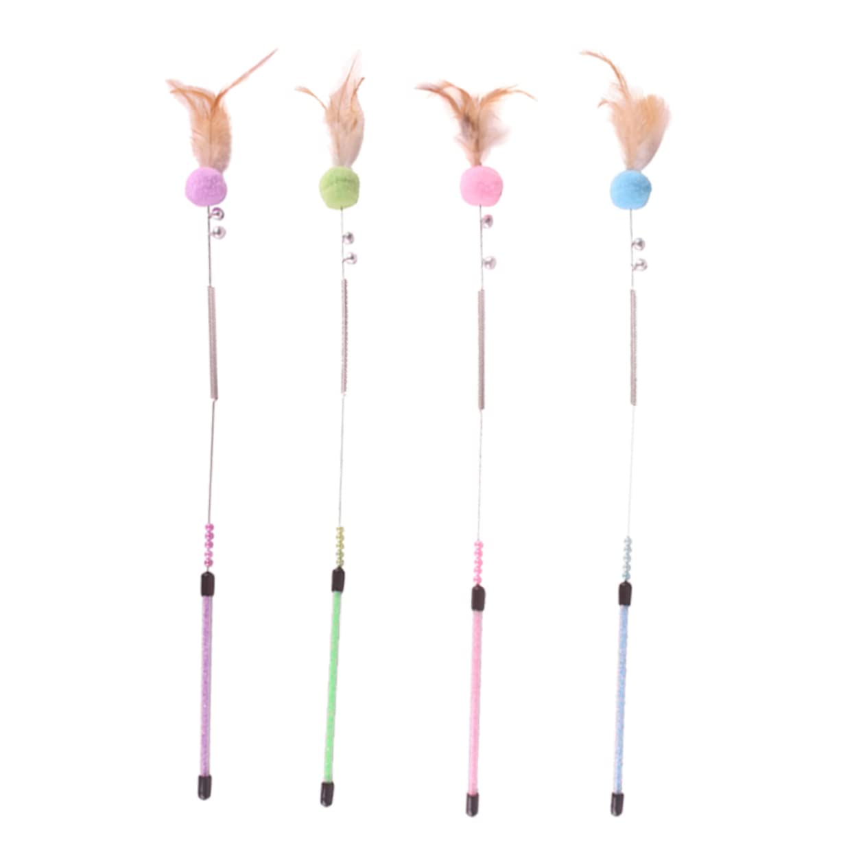 VANZACK 2sets Giocattoli Interattivi Per Gatti Con Palline Pelose e Campanelli Teaser Acciaio Molla Colori Casual Per Gioco e La Relazione Con Tuo Felino