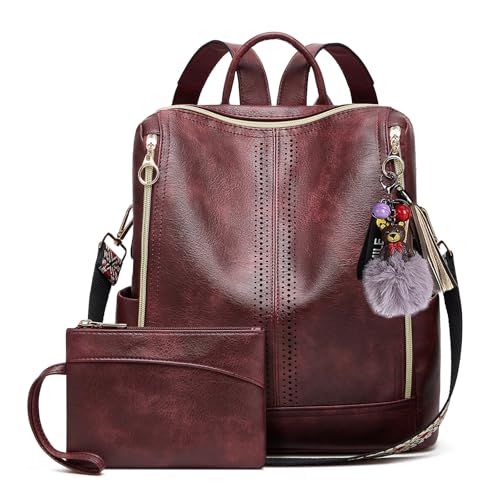 Image of Backpacks for Women Fashion PU Leather Bag Multipurpose Design Convertible Satchel Bag Travel Backpack Handbag and Purse 2Pcs
