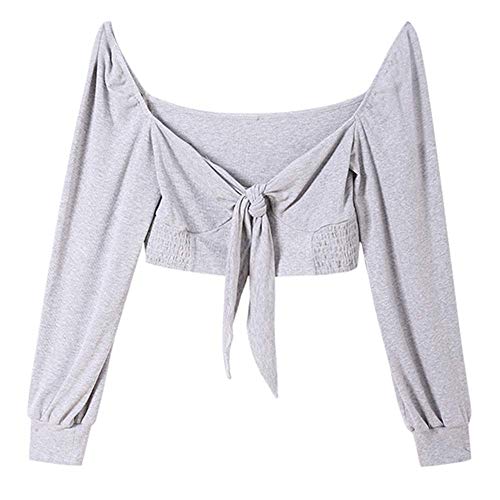 ZAFUL Women's Sweetheart Neck Front Tie Knot Crop Top Long Sleeve Pullover Sweatshirt