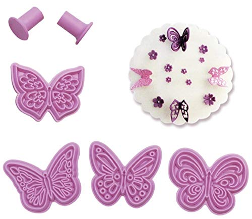 Butterfly Fondant Embossing Mold By Garloy,4Pcs Impression Cookie Cutter Set, Biscuit Molds With Different Patterns Embossed Design For Fondant Cupcake Wedding Cake Decoration