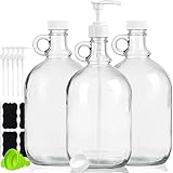 3 Pack Glass Bottles with Pump for Liquid Laundry Detergent Dispenser, Half Gallon Glass Jugs with A