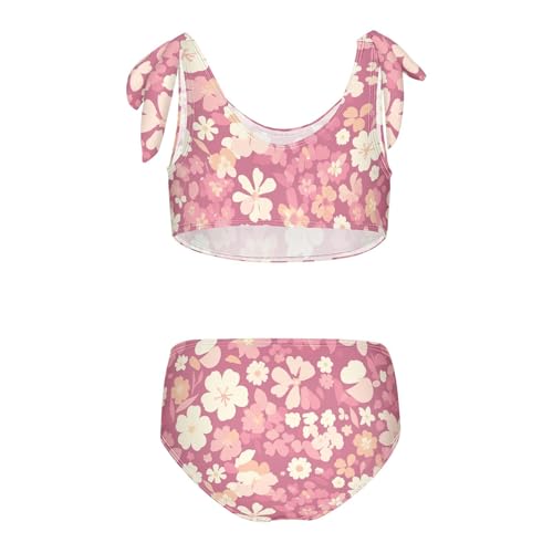 KLL A Pattern of Flowers Pink Girl 2 Piecing Bikini Sets Beach Swimsuits Swimming Suits Cute Shoulder Strap2
