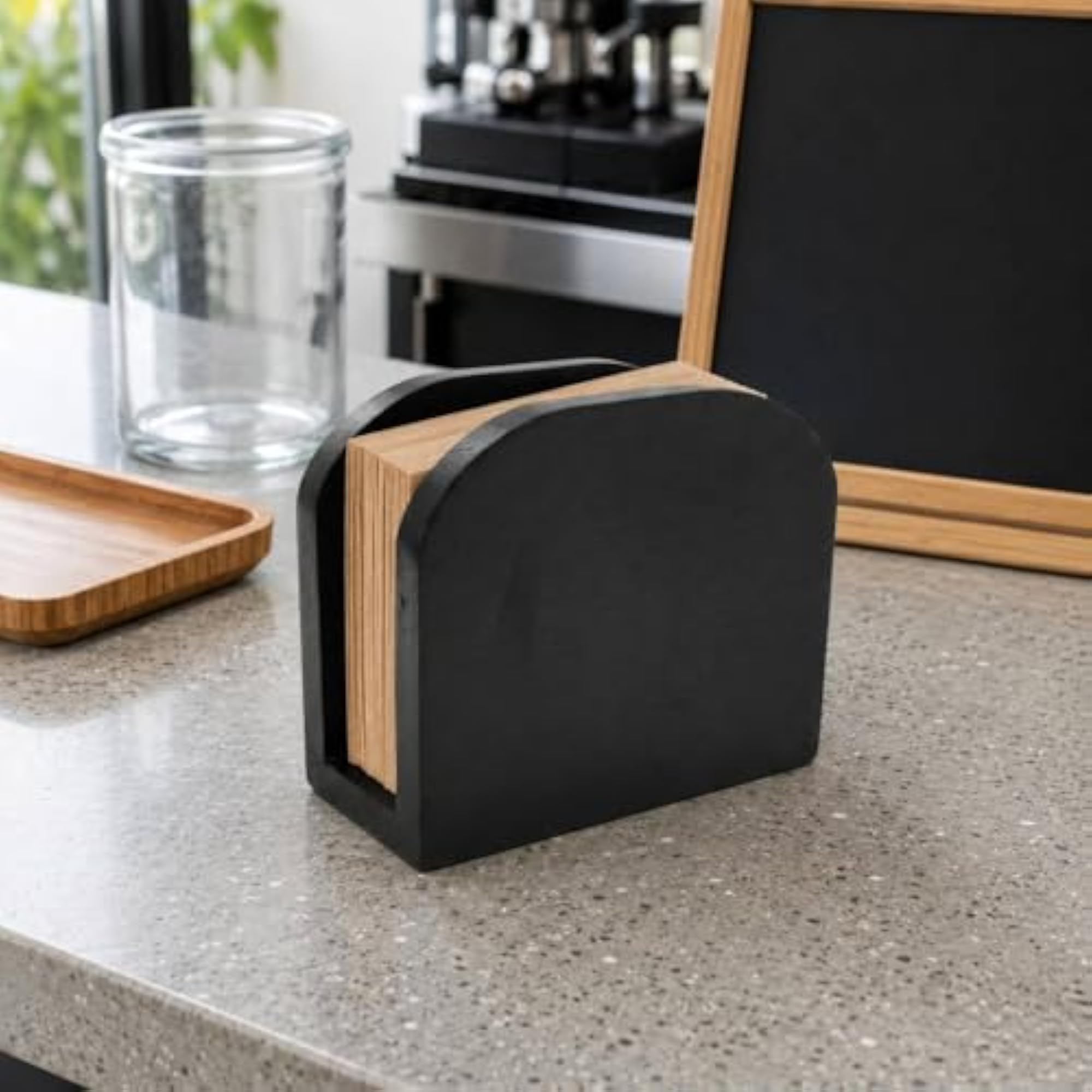 Semicircular Wooden Napkin Holder with Rectangular Base, Wood
