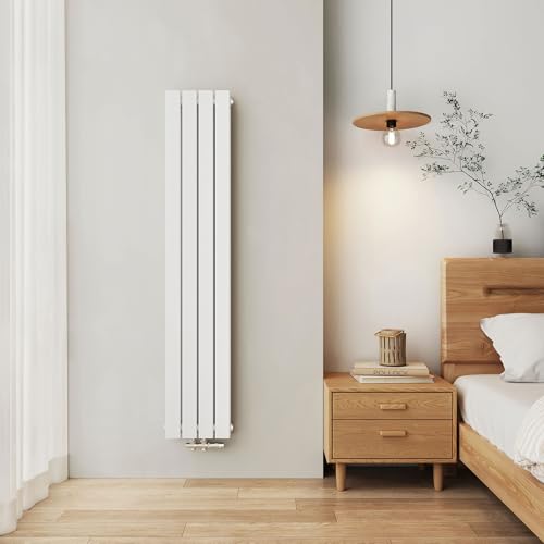 EMKE Design Heizkörper Schmal Hoch, 1600x304 mm Vertikal Flachheizkörper mit Mittelanschluss, Doppellagig Weiß Paneelheizkörper Wandheizkörper für Bad, Flur& Wohnzimmer, 966W