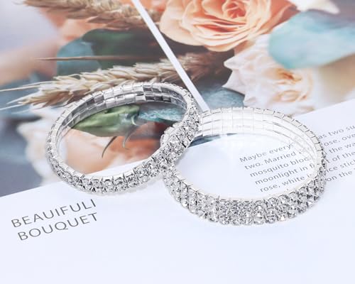 PENTA ANGEL Rhinestone Bracelets for Women 2Pcs Stretch Sparking Stackable Crystal Tennis Jewelry Bangle for Bridal Wedding Birthday Party Favor4