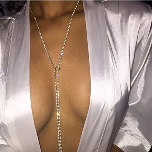 Wendalern Super Flash Barra De Diamantes De Imitación De La Cadena De La Clavícula De La Playa De Verano Delgado Collar De La Cadena Del Cuerpo Ajustable De La Joyería Para Las Mujeres Y Las Niñas Cover