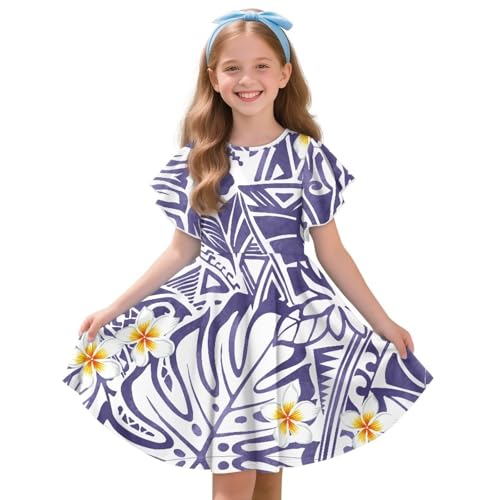 Hawaii Hangover Girl's Flamingo Print Dress - 100% Cotton, Elastic Strap, Size 8, White