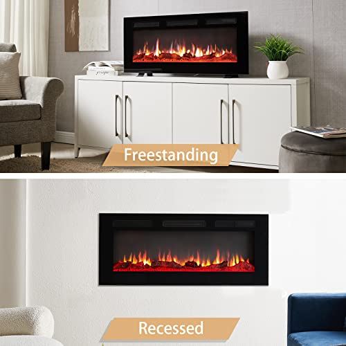 Efiretric® Grace 40" W 3 In 1 Electric Fireplace (Ef450), Freestanding, Wall Mounted, Recessed, 9 Colors Flame Effect, Tv Media Wall, Heater 750W/1500W, Remote Control #TOP2