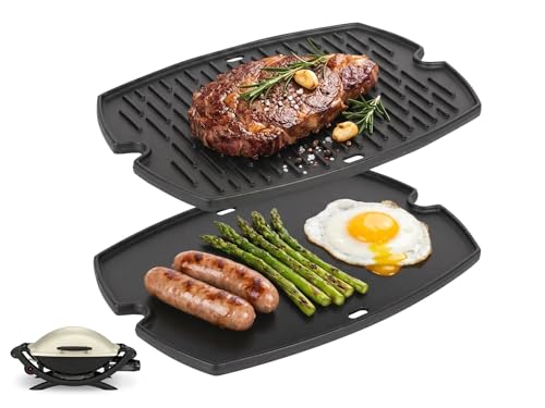 Image of 7583 Reversible Griddle Plate Replacement Parts for Weber Q2200 Q2000 Q2400 Q200 Q220 Q240 Cast Iron Flat Top Griddle Insert Plate for Weber 396000 566001 566002