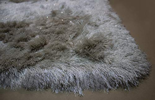 8x10 Feet Beige Cream Color Two Tone Solid Plush 3D Pile Decorative Designer Area Rug Carpet Bedroom Living Room Indoor Shag Shaggy Shimmer Shiny Glitter Furry Flokati Plush Pile Modern Contemporary