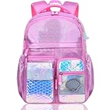 BYXEPA Girls Backpack, Glitter School Backpacks 16in for Girls, Cute Book Bag for Girl Kid Students Elementary School (Mermaid Pink)