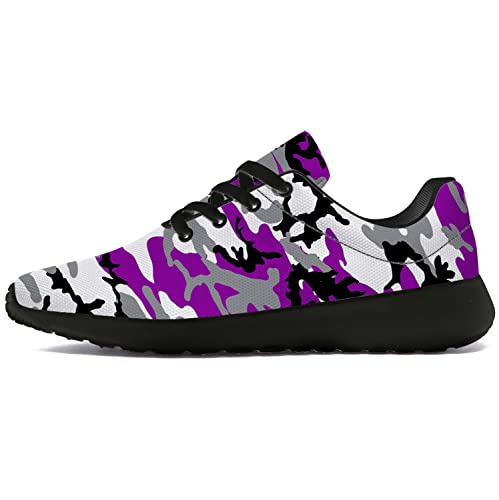 Camouflage Sneakers Womens Mens Tennis Shoes Purple White Camo Running Shoes Gifts For Ace Pride Month,Us Size 12 Women/10.5 Men #TOP2
