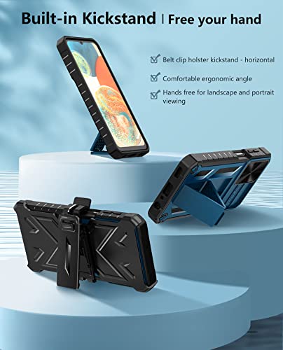 Case For Samsung Galaxy A23 5G-4G: Military Grade Drop Proof Protection Rugged Protective A23 Cell Phone Cover With Belt Clip Holster Kickstand & Slide | Shockproof Matte Textured Tough Bumper-Blue #TOP2