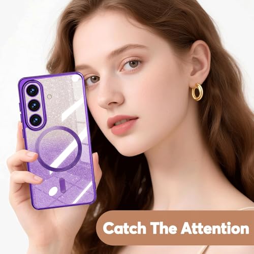 Image of Misscase for Samsung Galaxy S26 Case Compatible with MagSafe,Built-in Camera Lens Protector Full Protection Soft TPU Anti-Scratch Anti-Fingerprint Magnetic Glitter Slim Case Cover Purple