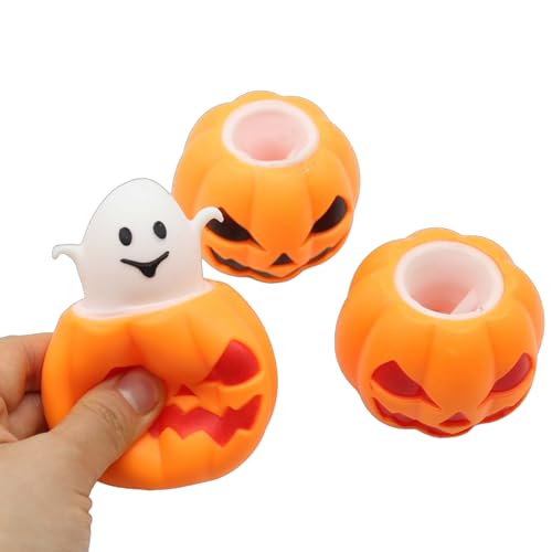3 PCS Spooky Pumpkin Squeeze Toys - Halloween Fidget Toy for Stress Relief - Cute and Portable Squeeze Toy for Kids and Adults