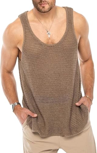 Lanliun See Through Sleeveless Tank Tops for Men Casual Unique Workout Outdoor T Shirts Gym Muscle Shirts