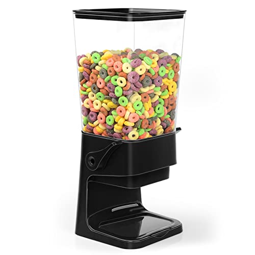Mivvosakuki Cereal Dispenser Countertop Dual Dry Food Dispenser Large Cereal Containers Storage Organizer Dispensador De Cereales Candy Machine Rice Dispenser For Snack,Nuts, Granola(Black,1Pc) #TOP5