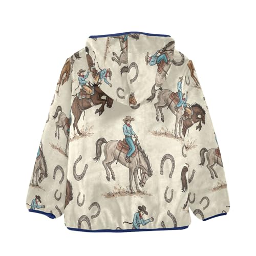 Cowboy Riding Horse Pattern Toddler Fleece Jacket Girl Boys Hooded Fleece Jacket Coat Warm Outwear Zip-up 3-10T2