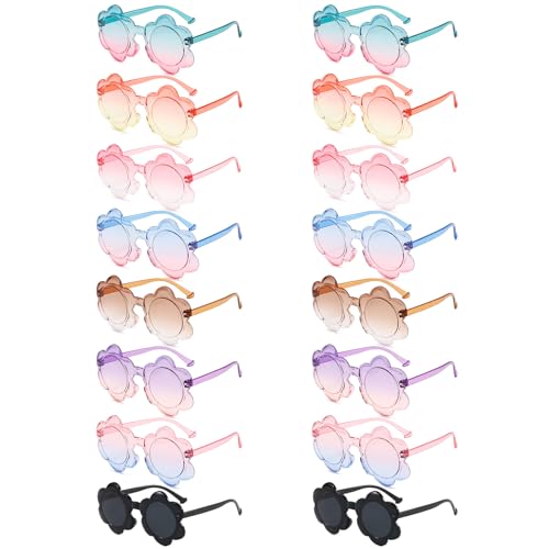 16 Pcs Sunglasses Bulk for Girls Boys, Round Flower Sunglasses Party Favor Decor Bluey Grannies