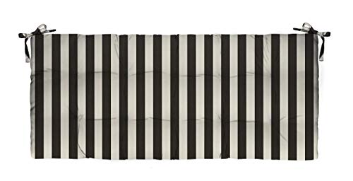 RSH Décor Indoor/Outdoor Decorative 3 Inch Tufted Bench Made with Black & White Cabana Stripe Fabric with Ties ~ Choose Size and Choose Color