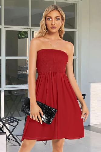 Image of Summer Dresses for Women Strapless Sundress Floral Print Beach Cover Ups