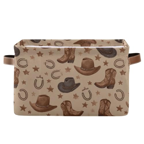 Image of Aslsiy Storage Basket Western Cowboy Cowgirl Nursery Bins Lucky Horse Shoe Baby Box Canvas Clothes Shelf Basket Laundry Hamper 1 Pcs