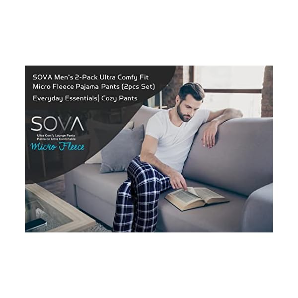 Sova Men's 2-Pack Ultra Comfy Fit Micro Fleece Pajama Pants (2 pcs Set) (L, RED PLAID/BLUE PLAID) - Image 7