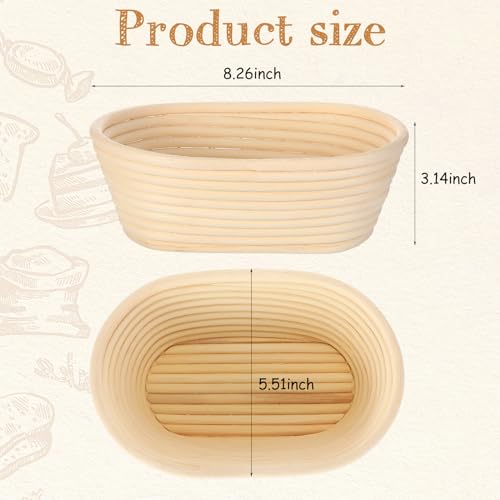 Gejoy Oval Banneton Bread Proofing Basket Set of 8, Sourdough Bread Baking Bowl Kit with Cloth Liners and Dough Scrapers Natural Rattan Banneton Sourdough Bowl Basket for Bakers(8 Inch) by Gejoy - Image 3