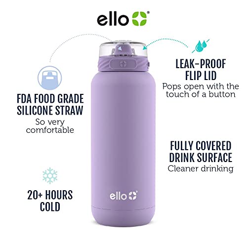 Ello Cooper Vacuum Stainless Steel Water Bottle With Soft Straw And Carry Loop, 32Oz & Hydra Half Gallon Jug With Time Marker & Handle, Leak Proof Lid Bpa Free, Yucca, 64Oz #TOP2