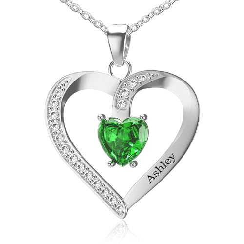 Easycosy Collier Personnalisé Prénom avec Pierres de Naissance- Cadeau Fête des Mères Maman Femme- Collier Gravé 1 Nom Collier Pendentif Cœur Bijoux...