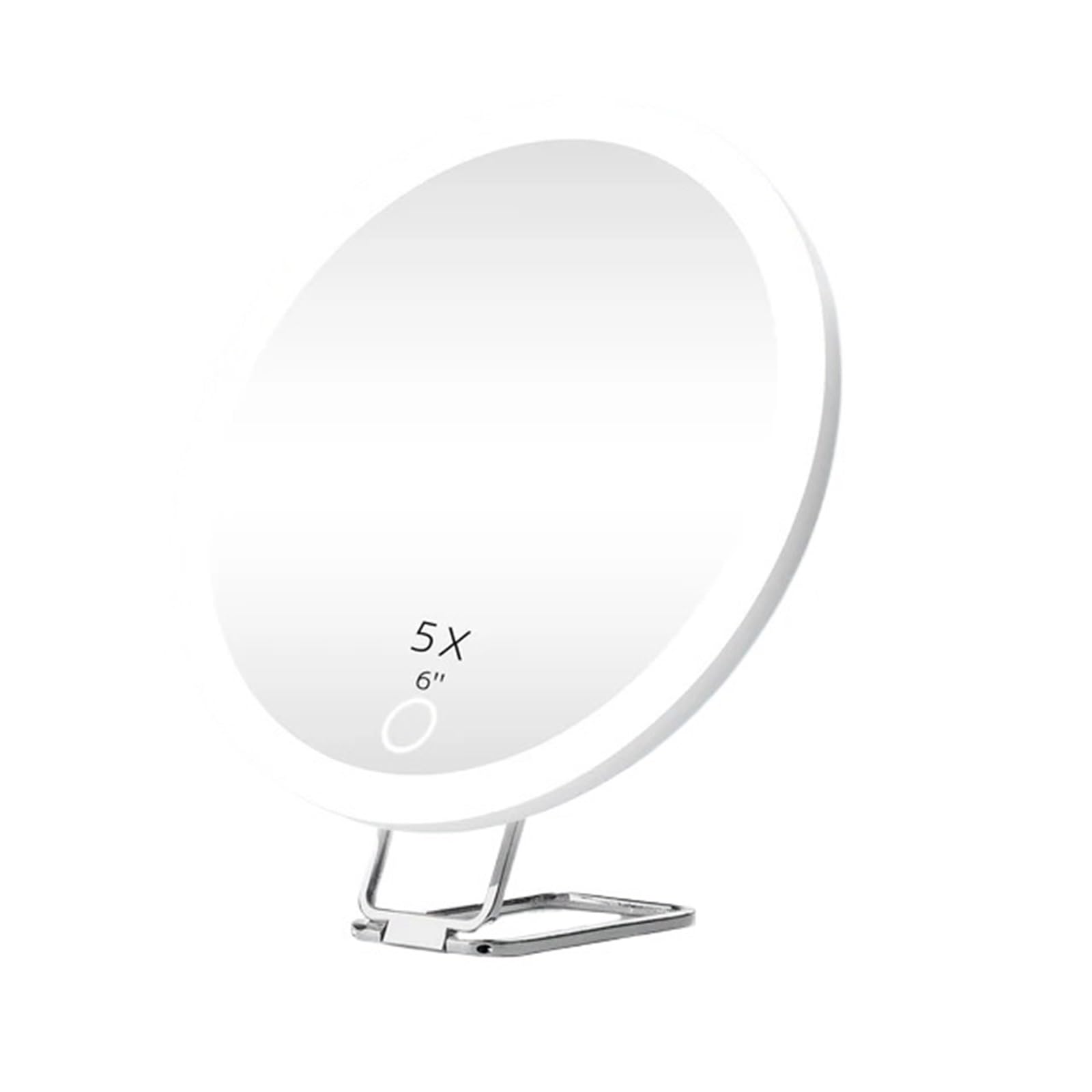 FPJQOBJC 6 Inch Magnifying Mirror with Light 5-30X Portable Travel Magnified Mirror with 360 degrees Adjustable Stand and Suction Cup(5X- White)