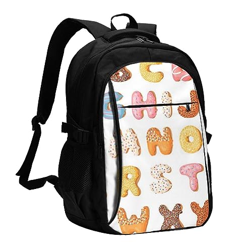 Sac à dos voyage USB léger motif donut rose avec port de charge intégré