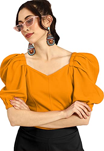 Image of Lymio Women's Crop Red Color V Neck Half Sleeve Polyester Solid Top