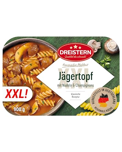 DREISTERN Jägertopf mit Nudeln & Champignons 900g I Herzhaftes Fertiggericht in Mikrowellenschale I Lange Haltbarkeit dank natürlicher Konservierung I Hausmacher Qualität