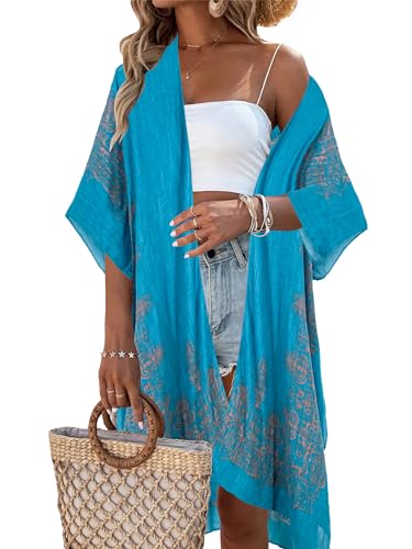 Breezy Lane Damen Badeanzug Cover Up Kimono Boho Loose Sommer Strickjacke Bikini Beachwear Cardigan Resort Bekleidung