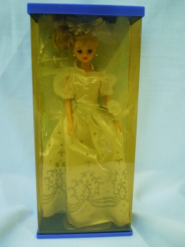Jenny in Floor Length White Gown with Puff Sleeves and Heavy "Glitter" Motif (1990's)